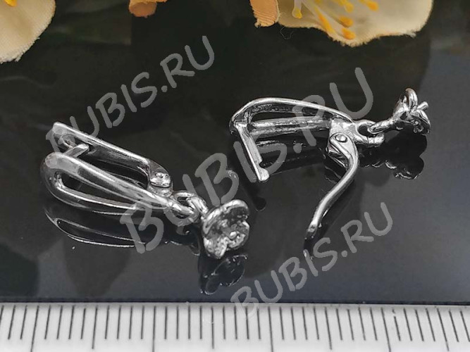 Швензы с английским замком №113 Полукапля с пустышкой 23,5*10*4,5мм цвет платины (Brass с родированием) (1 пара)