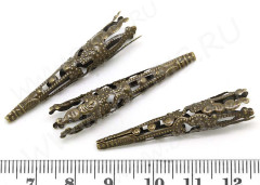 (СКИДКИ!!!) Шапочка тонкая 033 ажурная Конус длинный 42*8мм античная бронза (Iron) (имитация скани) (10шт.)