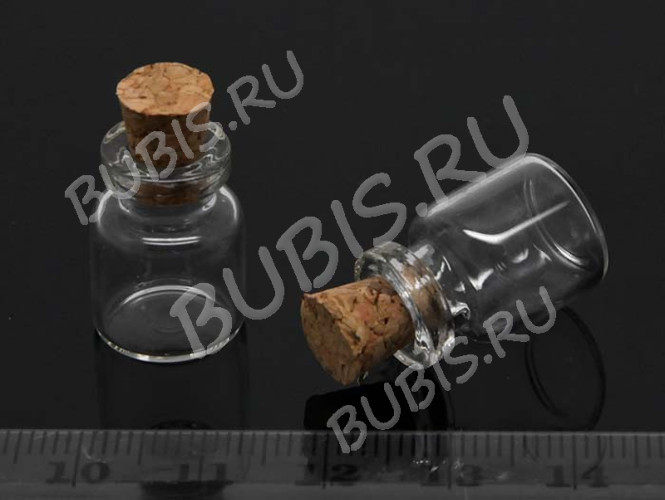 (СКИДКИ!!!) Бутылочка 21 с пробкой 2мл 27*15*15мм прозрачная (стекло) (5ШТ.)