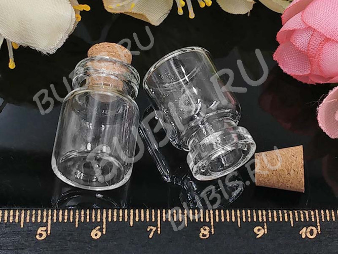 (СКИДКИ!!!) Бутылочка 21 с пробкой 2мл 27*15*15мм прозрачная (стекло) (5ШТ.)