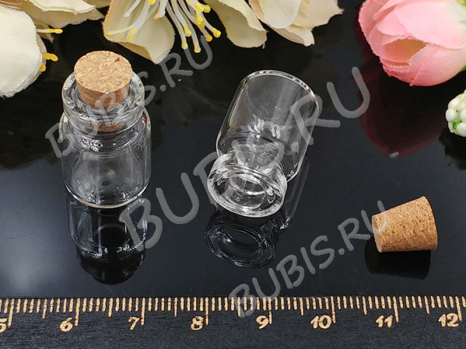 (СКИДКИ!!!) Бутылочка 21 с пробкой 2мл 27*15*15мм прозрачная (стекло) (5ШТ.)