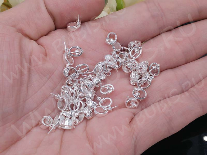 Держатель кулона 065 с шапочкой со штырьком посеребренная с пробой 11,5*5*3мм серебристый (Sterling Silver Plated)