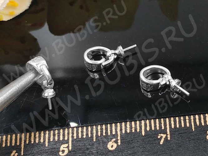 Держатель кулона 065 с шапочкой со штырьком посеребренная с пробой 11,5*5*3мм серебристый (Sterling Silver Plated)