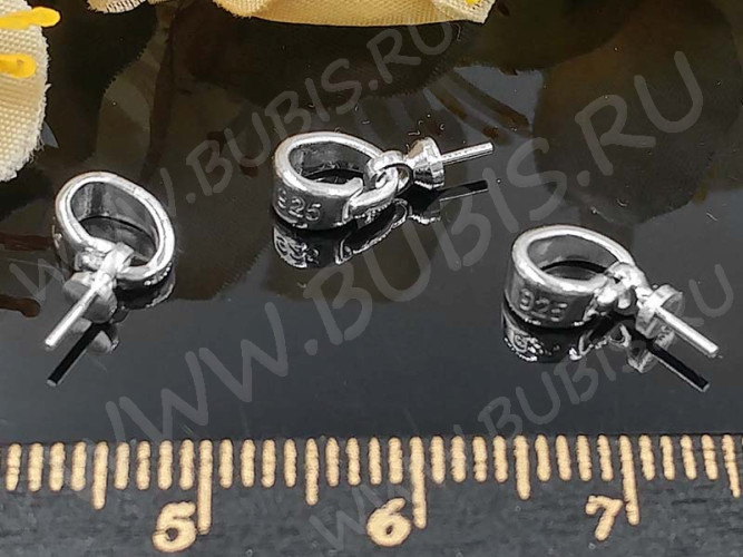 Держатель кулона 065 с шапочкой со штырьком посеребренная с пробой 11,5*5*3мм серебристый (Sterling Silver Plated)