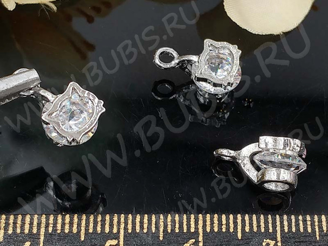 Подвеска Кошка 54 Мордочка 3D с кубическим цирконием 12*7*7мм цвет платины (сплав и фианит)