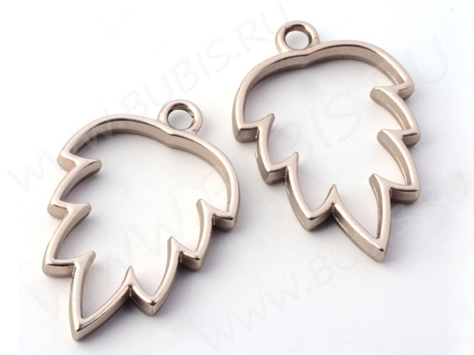 Подвеска Рамка 17 Листик 35*23,5*3,5мм матовая тёмно-серебристая (литьё)