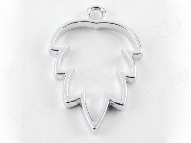 Подвеска Рамка 17 Листик 35*23,5*3,5мм цвет платины (литьё)