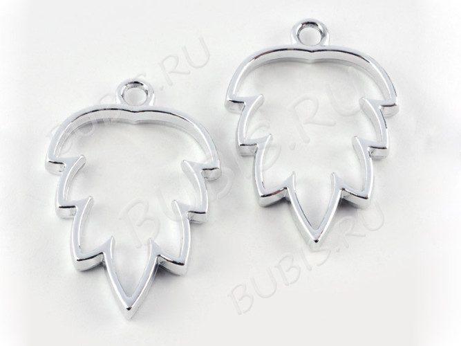 Подвеска Рамка 17 Листик 35*23,5*3,5мм цвет платины (литьё)