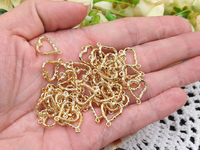 343 Коннектор рамка Сердечко 16,5*12,5*1,6мм светлое золото (LUX Китай) (сплав)