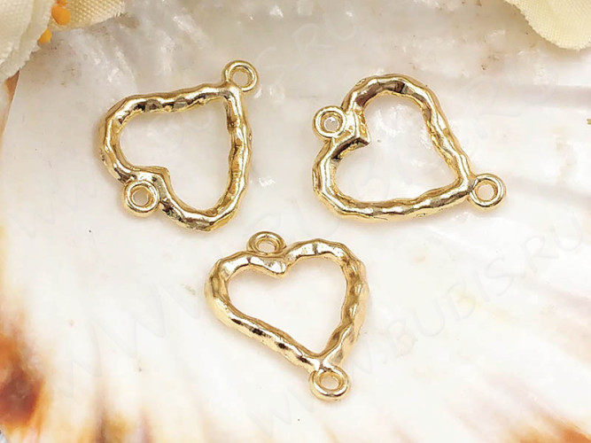 343 Коннектор рамка Сердечко 16,5*12,5*1,6мм светлое золото (LUX Китай) (сплав)