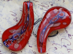 Кулон Капля 15 изогнутая 55*26*10мм красно-золотистая (Lampwork)