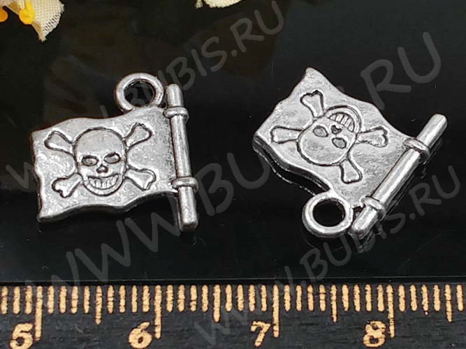 Подвеска Пиратский флаг 01 3D 16*14*2,5мм античное серебро (литьё)