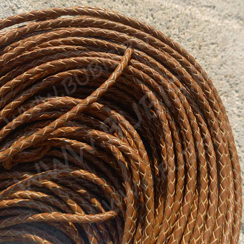 Шнур кожаный 60 натуральный плетёный круглый 4мм светло-коричневый (1м)