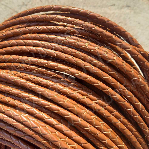 Шнур кожаный 60 натуральный плетёный круглый 4мм светло-коричневый (1м)