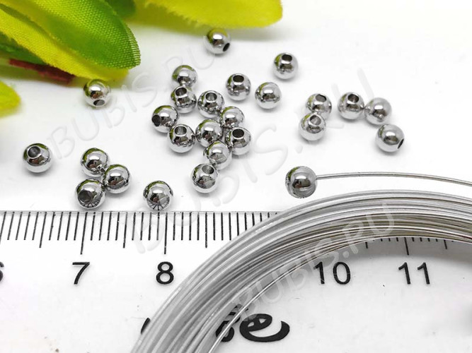 Концевик 134 шарик для мемори чокеров шнуров 4мм отверстие 2мм цвет платины (Хирургическая сталь) (10шт)