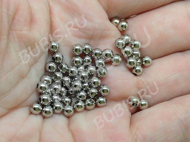 Концевик 134 шарик для мемори чокеров шнуров 4мм отверстие 2мм цвет платины (Хирургическая сталь) (10шт)