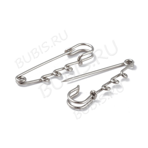 Основа (заготовка) для броши №132 булавка с 3-мя петельками кольцами 50*17*5мм цвет платины (Хирургическая сталь)