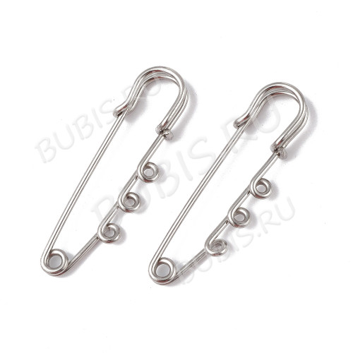 Основа (заготовка) для броши №132 булавка с 3-мя петельками кольцами 50*17*5мм цвет платины (Хирургическая сталь)