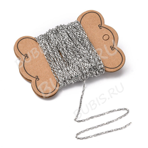 Цепочка S86 Ювелирная сталь прямоугольное звено 3,5*1,5*0,6мм цвет платины (Хирургическая сталь) (50см)