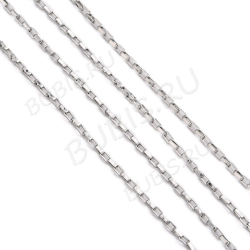 Цепочка S86 Ювелирная сталь прямоугольное звено 3,5*1,5*0,6мм цвет платины (Хирургическая сталь) (50см)