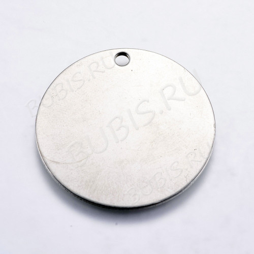 Подвеска Жетон 44 Круглая металлическая 35*1мм цвет платины (Хирургическая сталь)