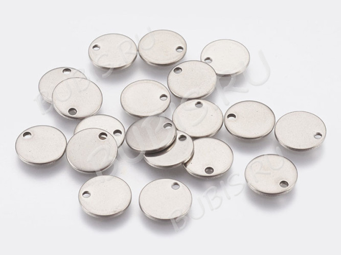 Подвеска Жетон 44 Круглая металлическая 35*1мм цвет платины (Хирургическая сталь)