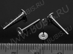 (СКИДКИ!!!) Пуссеты (&quot;гвоздики&quot;) №017 (платформа 4мм) 12*0,65мм цвет платины (хирургическая сталь) (10 ПАР)