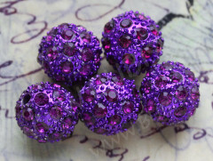 Бусина Шамбала 14 округлая 11,5мм фиолетовая (металл и стекло)