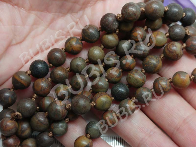 (СКИДКИ!!!) Бусина округлая 8мм Яшма Пикассо тёмная (камни) (10шт)