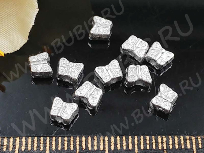 (СКИДКИ!!!) Бусина 177 Бабочка 06 двусторонняя маленькая 5*4*2мм серебристая (литьё) (10шт.)