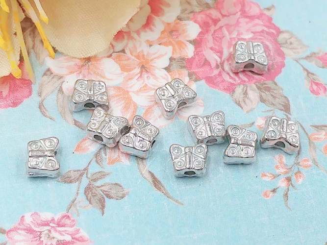 (СКИДКИ!!!) Бусина 177 Бабочка 06 двусторонняя маленькая 5*4*2мм серебристая (литьё) (10шт.)