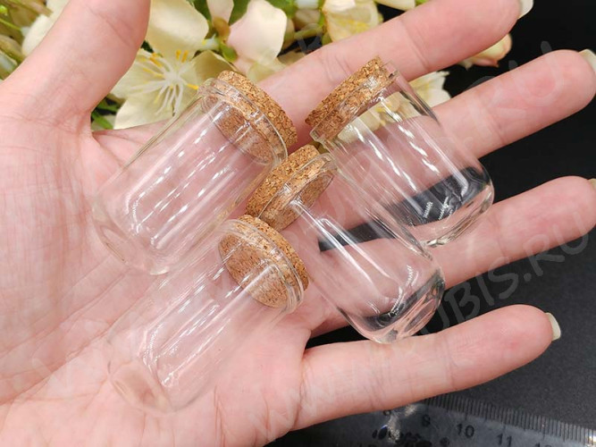 Бутылочка 75 колба с пробкой 45*25*25мм прозрачная (стекло)