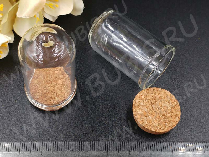 Бутылочка 75 колба с пробкой 45*25*25мм прозрачная (стекло)