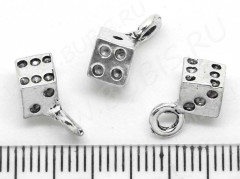 Подвеска Кубик игральный 02 3D кости 13*7,5*7мм античное серебро (литьё)