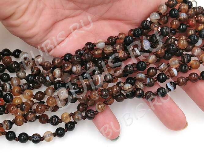(СКИДКИ!!!) Бусина округлая ГЛАДКАЯ 6мм Агат Мадагаскарский коричневый (камни) (10шт.)