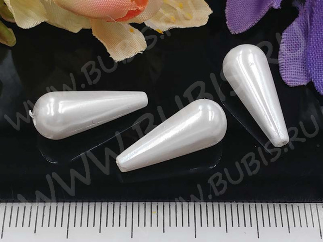 (СКИДКИ!!!) Бусина акриловая Капелька 02 19,5*8*8мм белая жемчужная (акрил) (10шт.)