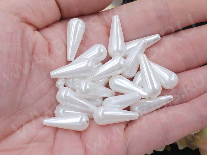 (СКИДКИ!!!) Бусина акриловая Капелька 02 19,5*8*8мм белая жемчужная (акрил) (10шт.)