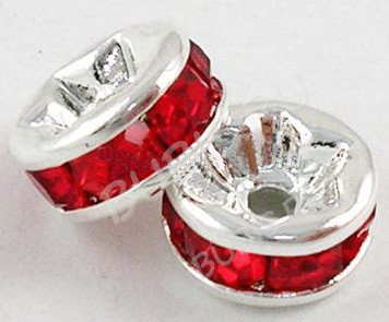 Рондель 08 5*5*2,3мм серебристый с красными стразами (Brass)