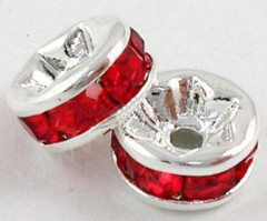 Рондель 08 5*5*2,3мм серебристый с красными стразами (Brass)