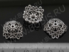 003 Шапочка Ажурная большая 18,5*18,5*8мм античное серебро (литьё)