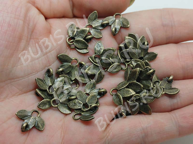 Подвеска Листик 32 коннектор 14*13*4,5мм античная бронза (литьё)