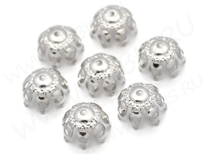 (СКИДКИ!!!) Шапочка тонкая 072 ажурная чашечка 9,5*9,5*5мм цвет платины (LUX Китай)(Brass)(10шт)