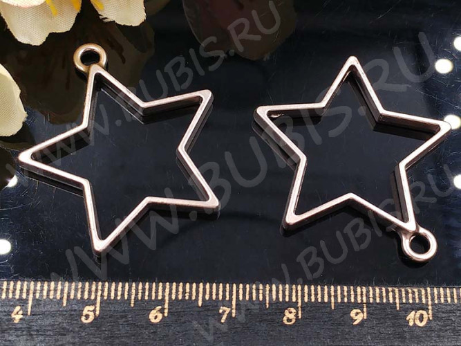 Подвеска Рамка 18 Звезда 35*33,5*3,5мм матовая тёмно-серебристая (литьё)