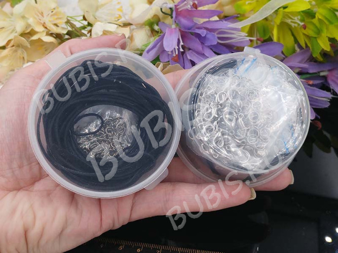 (ОПТ) Комплект ФУРНИТУРЫ 09 набор со шнурами в контейнере с крышкой цвет платины (Iron) (примерно 267шт.)