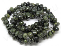 Галтовка крупная 12-16мм Змеевик тёмный (камни) (нить с замком 42-45см)