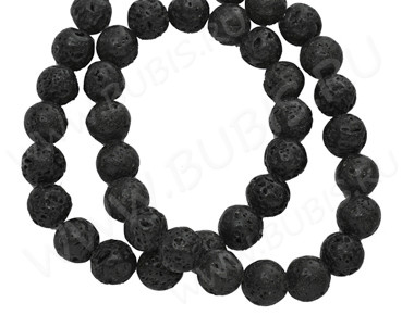 (ОПТ) Бусина округлая 10мм Лава вулканическая чёрная (камни) (НИТЬ)