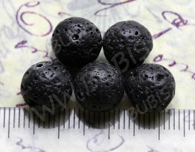 (ОПТ) Бусина округлая 10мм Лава вулканическая чёрная (камни) (НИТЬ)