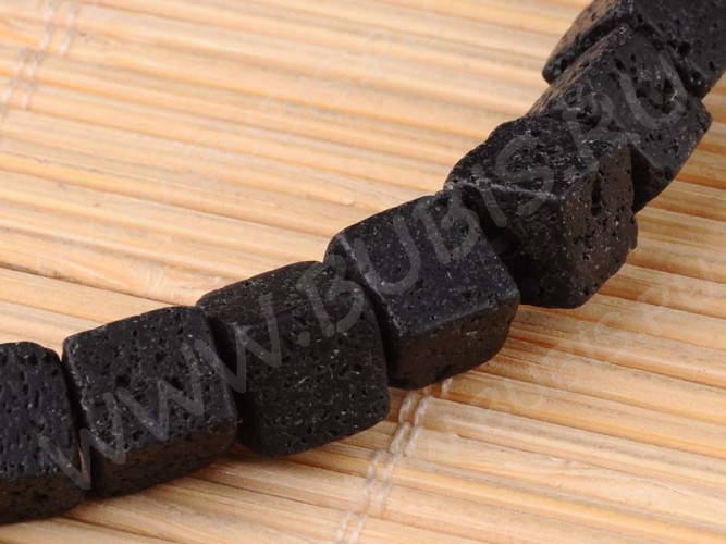 (ОПТ) Бусина каменная Кубик 12 12*12*12мм Лава вулканическая чёрная (камни) (НИТЬ)