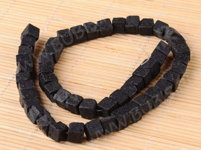 (ОПТ) Бусина каменная Кубик 12 12*12*12мм Лава вулканическая чёрная (камни) (НИТЬ)