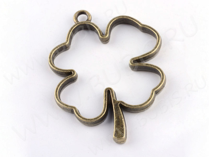 Подвеска Рамка 13 Клевер Четырехлистный 45*36*3,7мм античная бронза (литьё)